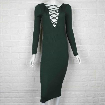 Article Pit Bind Hollow Out Long Sleeve Dress