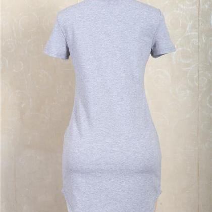Hole Short Sleeve Pure Color Round Collar Casual..