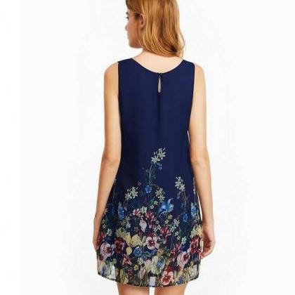 Style Digital Printed Sleeveless Chiffon Dress