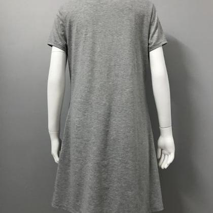 Printed Folding Short Sleeve Loose Dress
