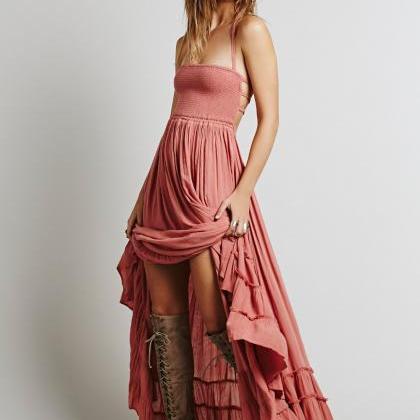 Sexy Backless Halter Beach Long Party Dress