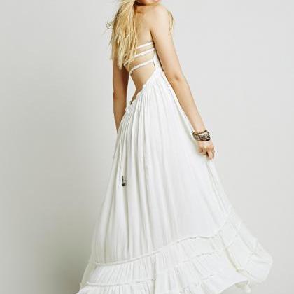 Sexy Backless Halter Beach Long Party Dress