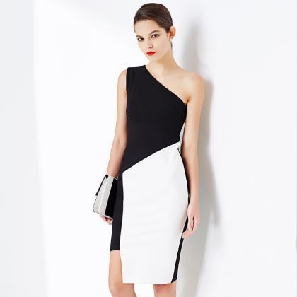 Sexy Inclined Shoulder Asymmetry Sleeveless..