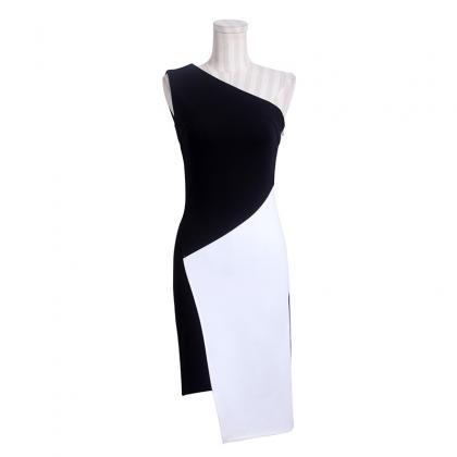 Sexy Inclined Shoulder Asymmetry Sleeveless..