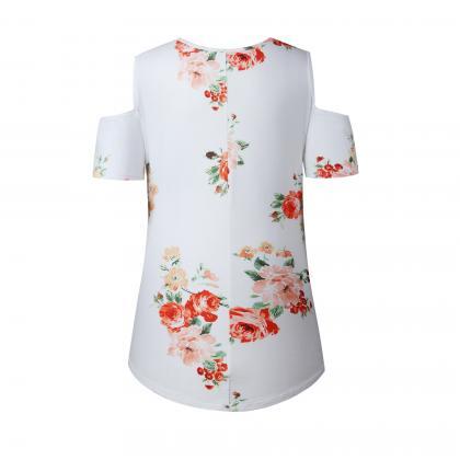 Summer Dew Shoulder Flower Printed T-shirts
