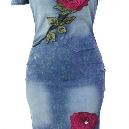 Loose Show Thin Cowboy Embroidery Bodycon Dress
