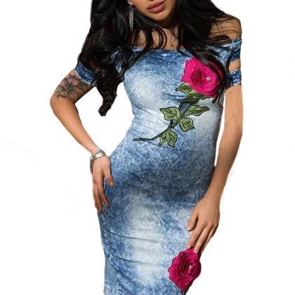 Loose Show Thin Cowboy Embroidery Bodycon Dress