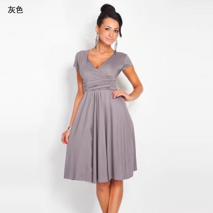 V-neck Fold With Short Sleeve Party Dress