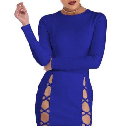 Pure Color Long Sleeves Hollow Out Straps Short..