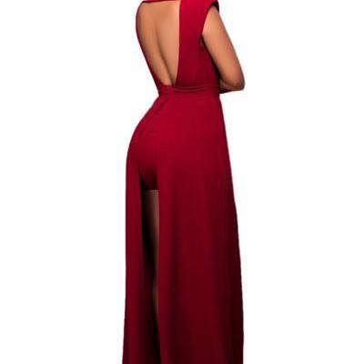 Spaghetti Straps Backless Pure Color Long Dress