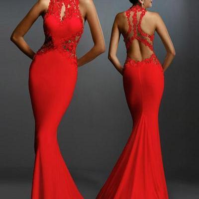 Pure Color Bodycon Mermaid Backless Long..
