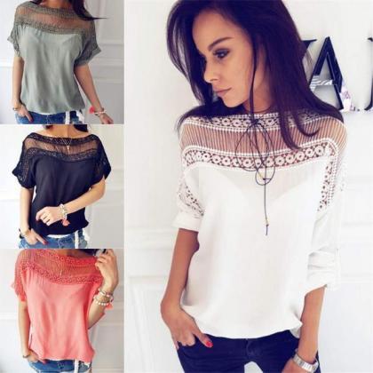 Scoop Pure Color Perspective Short Sleeves T-shirt