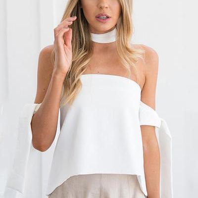 Knot Accent Sleeved Off-the-shoulder Top