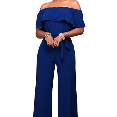 Ruffled Off-the-shoulder Jumpsuit Featuring Bow..