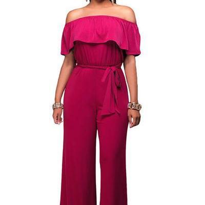 Ruffled Off-the-shoulder Jumpsuit Featuring Bow..