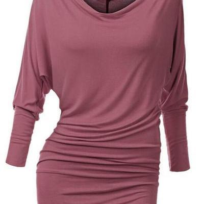 Scoop Candy Color Long Sleeves Long T-shirt