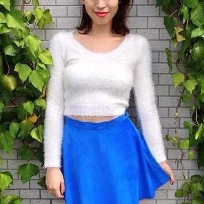 Scoop Pure Candy Color Mohair Long Sleeves Short..