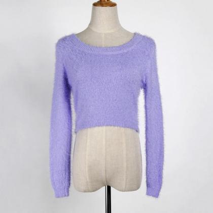 Scoop Pure Candy Color Mohair Long Sleeves Short..