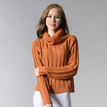 High Neck Pure Color Long Sleeves Short Sweater