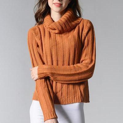 High Neck Pure Color Long Sleeves Short Sweater