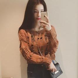 Pure Color Long Sleeves Scoop Hollow Out Short..