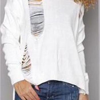 Cut Out Hole Low High Loose Long Sweater