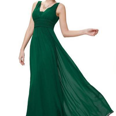 Pure Color Deep V-neck Backless Long Party Chiffon..