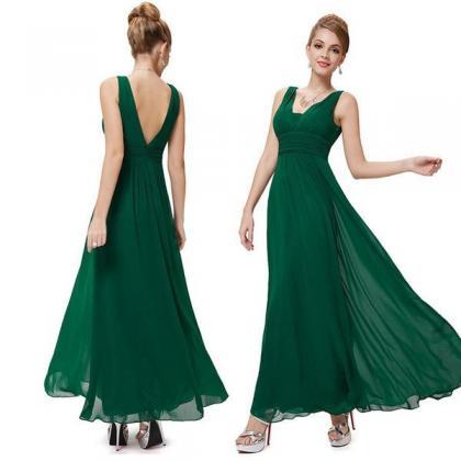 Pure Color Deep V-neck Backless Long Party Chiffon..