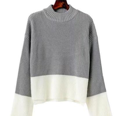 Colour Block Knitted Mock Neck Long Flared Sleeves..