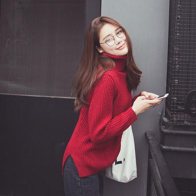 Long Sleeves High Neck Pure Color Regular Sweater