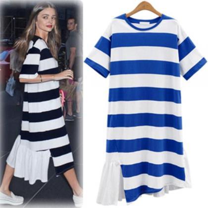 Striped Irregular Loose Knee-length Dress