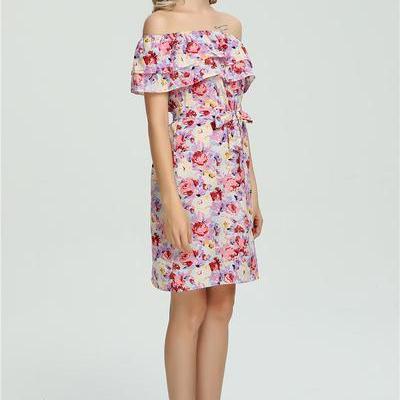 Flower Color Sleeveless Off Shoulder Short Dresses