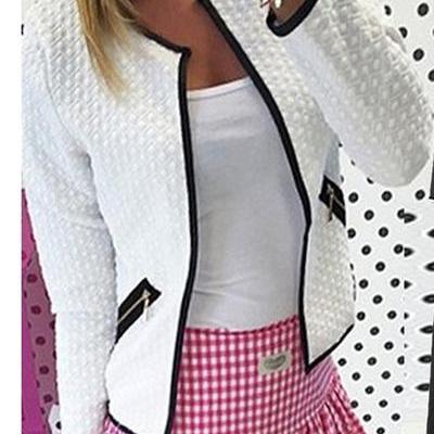 Long Sleeves Pure Color Zipper Pocket Round Collar..