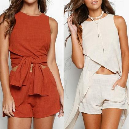 Pure Color Loose Bandage Tank Top w..