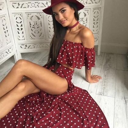 Burgundy Polka Dot Two-piece Maxi Featuring..