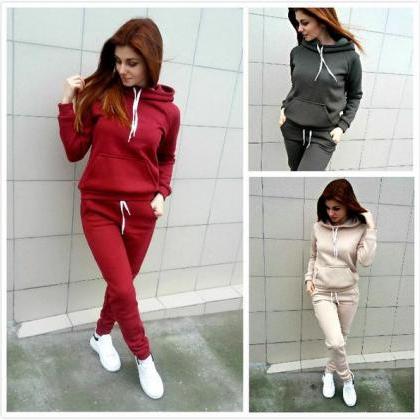 Pure Color Loose Hoodie With Skinny Pants Two..