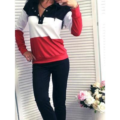 Pure Color Splicing Blouse With Skinny Pants Two..