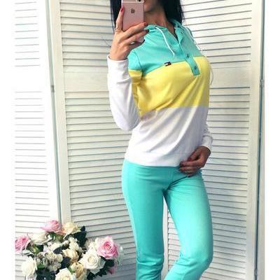 Pure Color Splicing Blouse With Skinny Pants Two..
