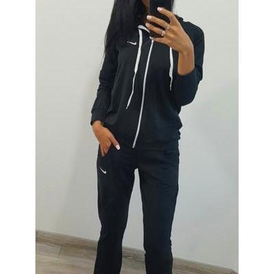 Pure Color Sports Hoodie With Pants Two Pieces Set