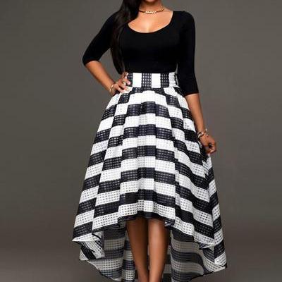 Scoop Blouse With Irregular Stripe Skirt Two..