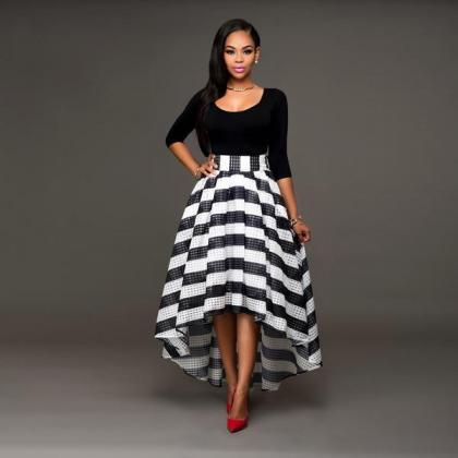 Scoop Blouse With Irregular Stripe Skirt Two..
