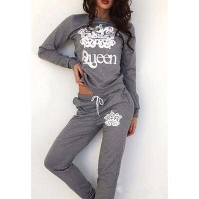 Letter Print Hoodie With Harem Pants Two Pieces..