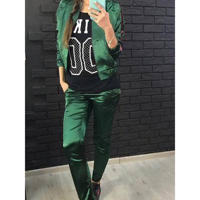 Patchwork Coat With Sports Pants Two Pieces Set