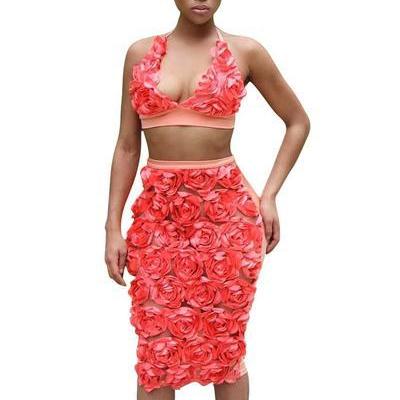 Flower Backless Vest With Knee-length Skirt Two..