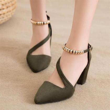 Suede Pointed-toe Low Chunky Heels With..