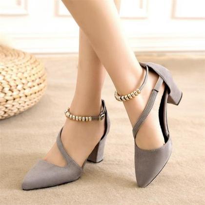 Suede Pointed-toe Low Chunky Heels With..