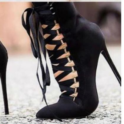 Faux Suede Pointed-toe Lace-up High Heels With..