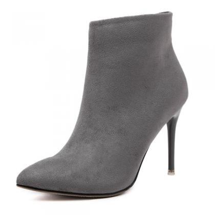 Faux Suede Pointed-toe High Heel Ankle Boots