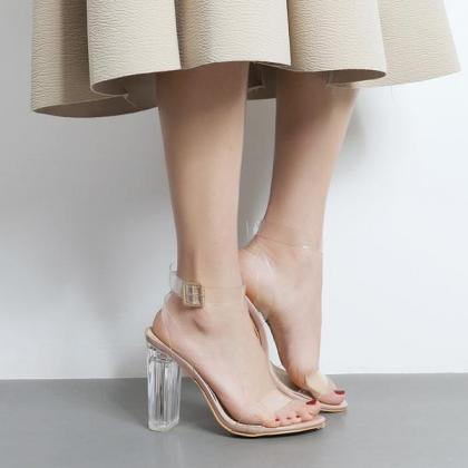 Transparent Chunky Heel Peep-toe Ankle Strap Party..