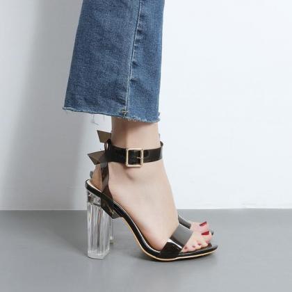 Transparent Chunky Heel Peep-toe Ankle Strap Party..